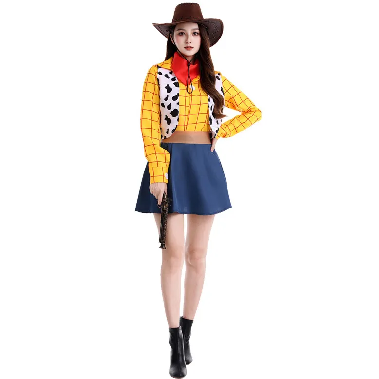 Halloween Women American Movie Toy Story Woody Stage Costume Hat Scarf Blouse Skirt Belt Set