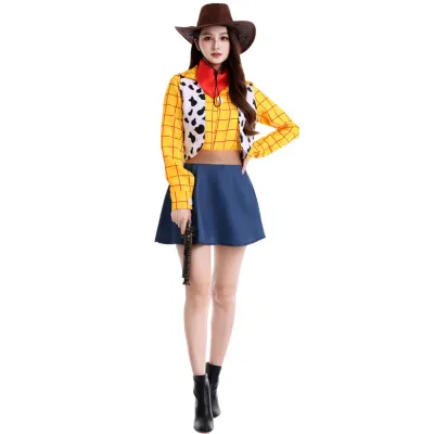 Halloween Women American Movie Toy Story Woody Stage Costume Hat Scarf Blouse Skirt Belt Set