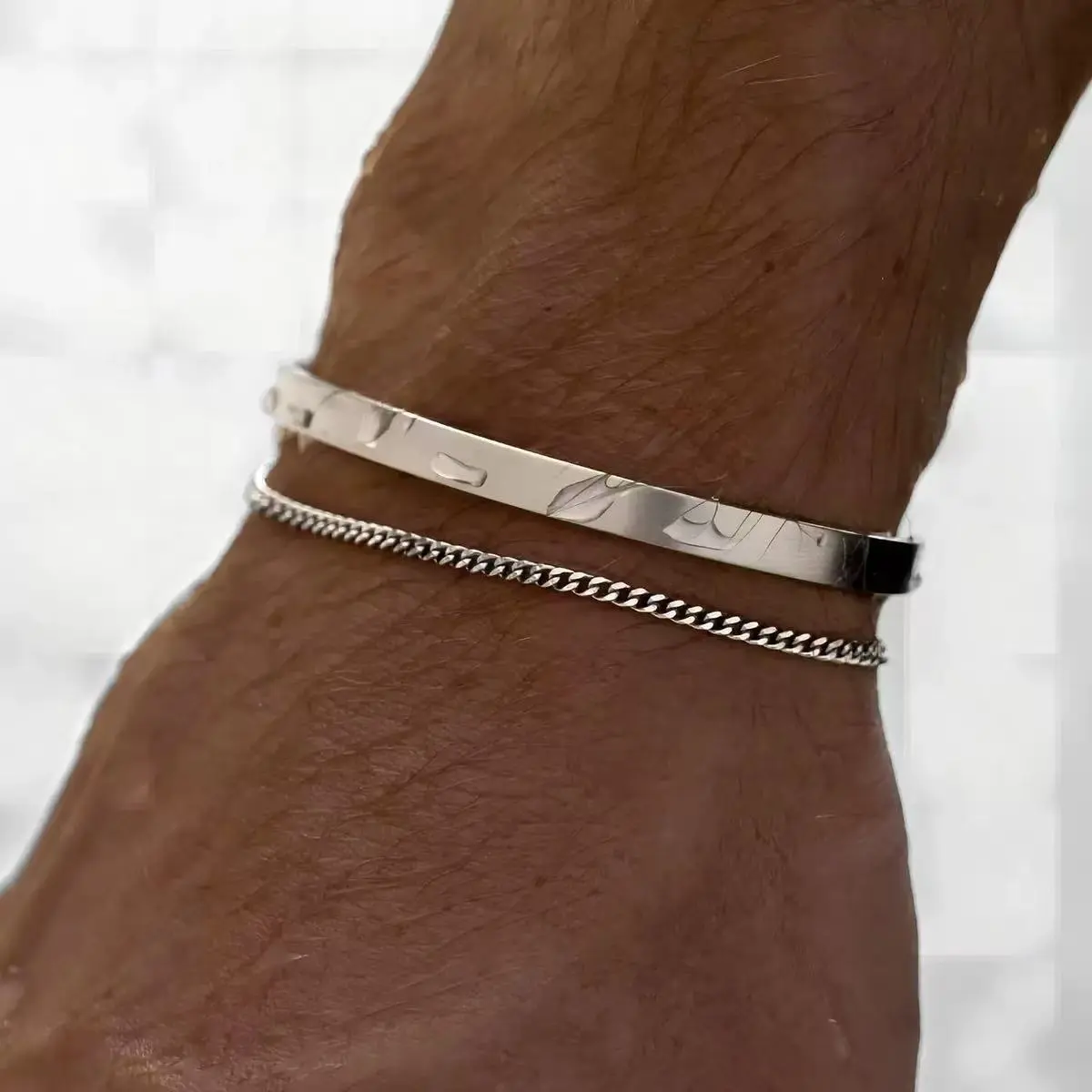 Men's Titanium Steel Exquisite Simple Cuban Chain Stackable Bracelet