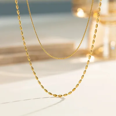 Fashionable Simple Design Rice Grain Chain Stainless Steel Multi-Layer Necklace