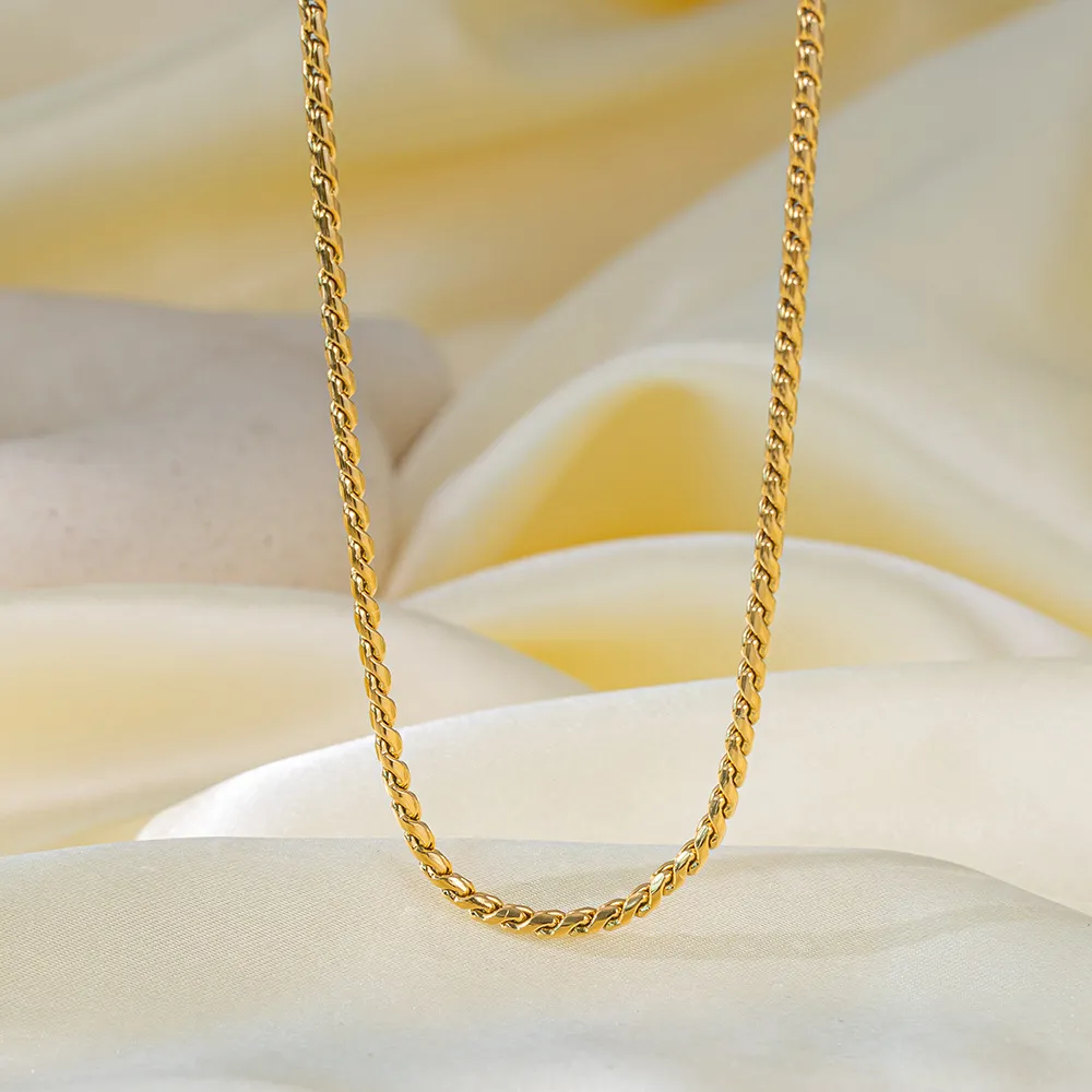 Women Stainless Steel Simple Round Bead Snake Bone Chain Necklace
