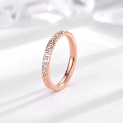 Simple Micro Inlay Rhinestone Titanium Steel Geometric Ring