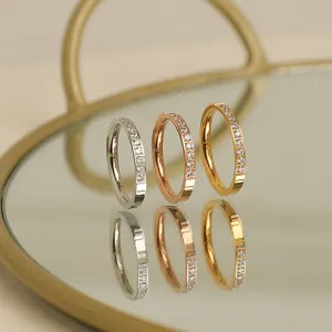 Simple Micro Inlay Rhinestone Titanium Steel Geometric Ring