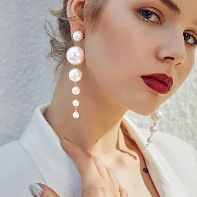 Women Fashion Elegant Imitation Pearl Tassel Earrings