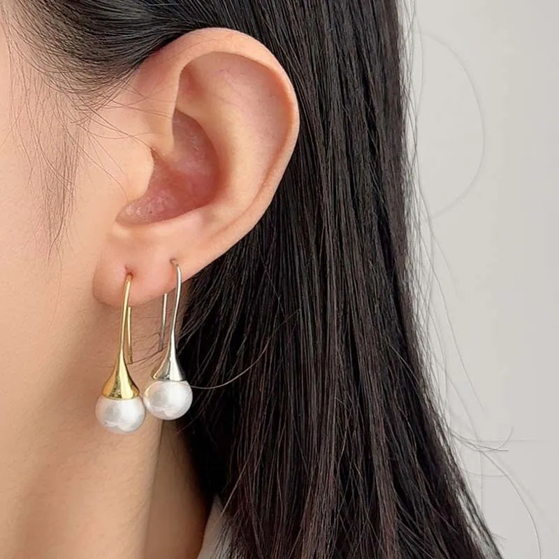 Women Fashion Elegant Simple Imitation Pearl Water Drop Earrings