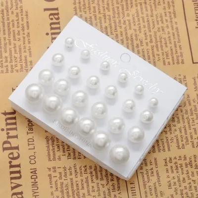 Women Fashion Simple Imitation Pearl 12 Pair/Set Earrings