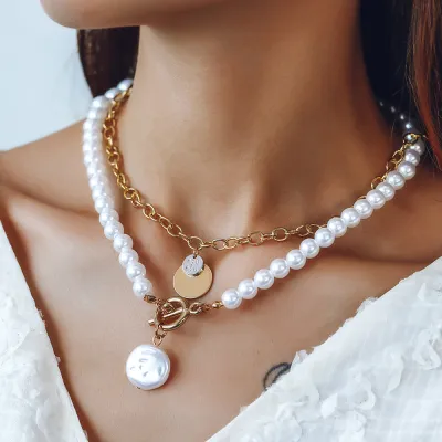 Women Fashion Elegant Double Layer Imitation Pearl Necklace