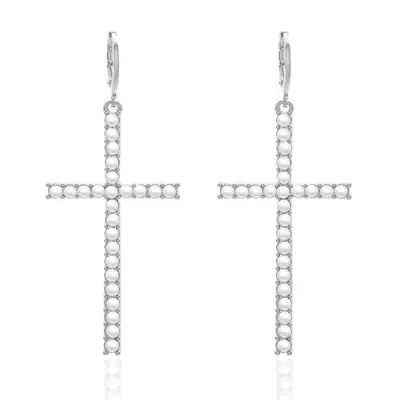Women Fashion Simple Large Cross Rhinestone Earrings