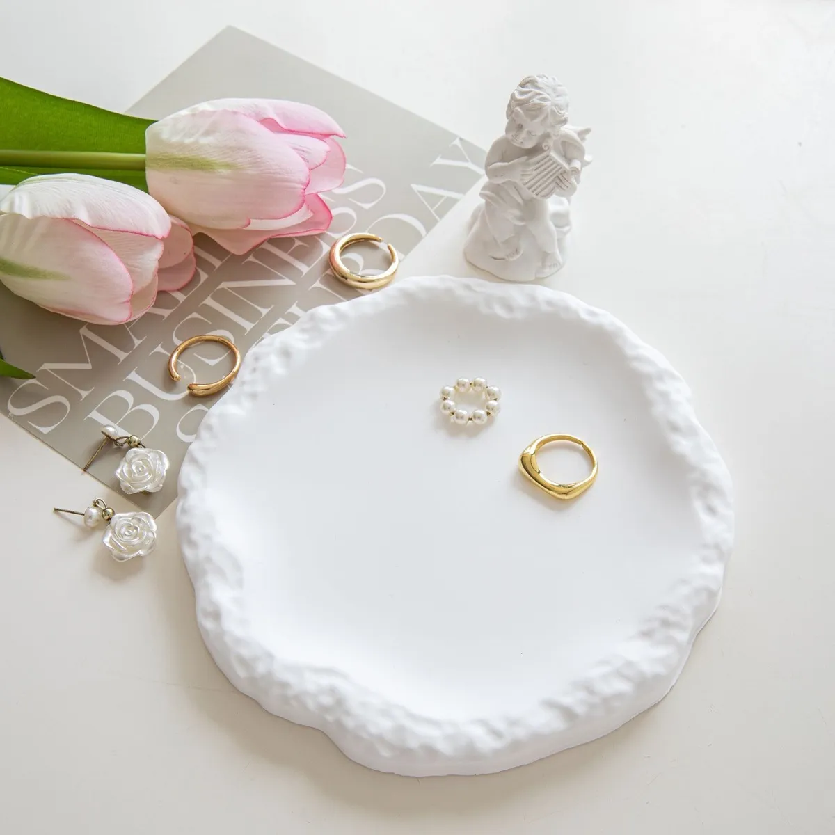 Imitation Stone Pattern Matte Gypsum Tray Jewelry Display Plate Nordic Wind Style