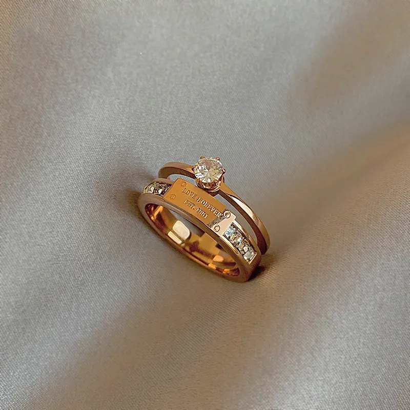 Titanium Steel Women Rose Gold Fashion Geometric Ring