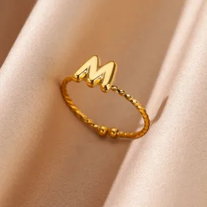 Stainless Steel 18k Real Gold Plated 26 English Alphabet Unisex Fashion Ring