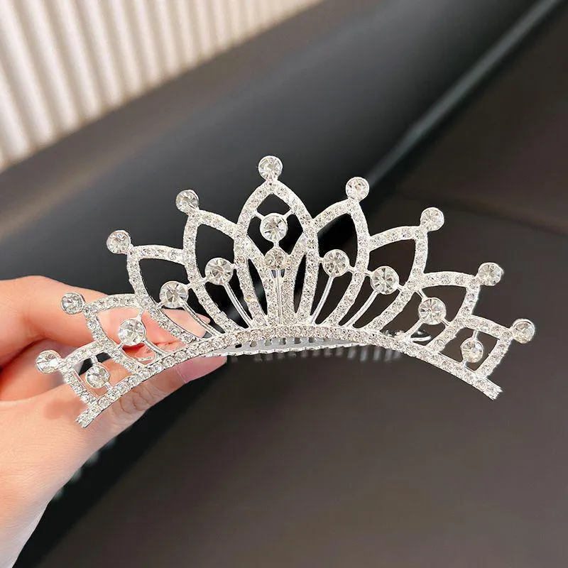 Kids Girl Elegant Pearl Crystal Rhinestone Crown Hair Accessories