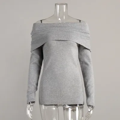 Women Autumn Winter Long Sleeve Off-Shoulder Knitted Pullover Sweater