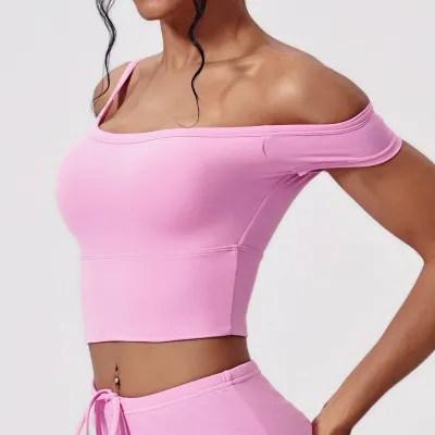 Women Sexy Solid Color Asymmetric Yoga Sports Crop Top