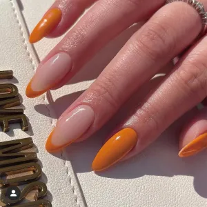 Orange Edge Women Short Almond Shaped Press On Nails