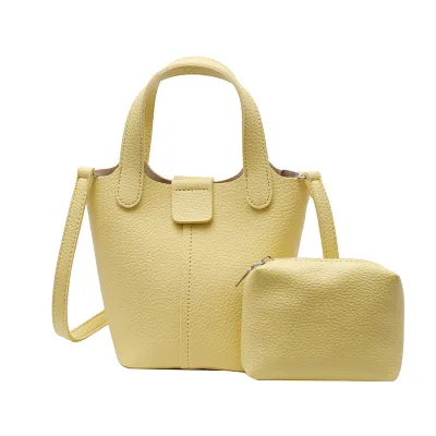 Women Fashion Casual Solid Color Bucket HandBag Two-Piece Bag Set