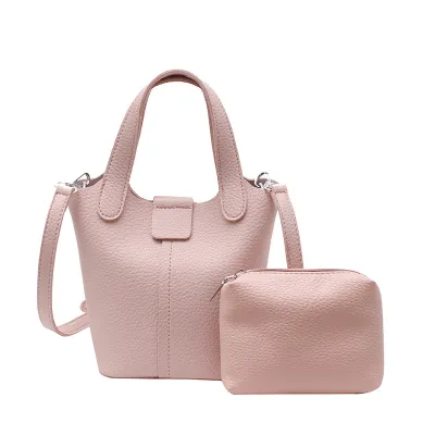 Women Fashion Casual Solid Color Bucket HandBag Two-Piece Bag Set