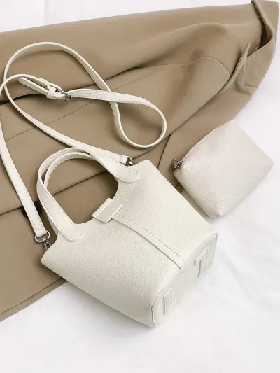 Women Fashion Casual Solid Color Bucket HandBag Two-Piece Bag Set