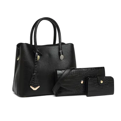 Women Fashion Casual Crocodile Pattern Large Capacity Handbag Three-Piece Bag Set