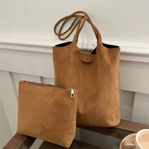 Women Fashion Casual Simple Solid Color Nylon Shoulder Bag Two-Piece Tote Bag Set