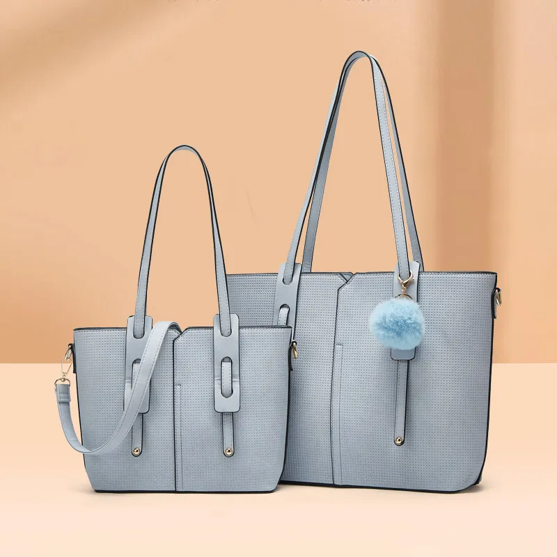 Women Fashion Casual Solid Color Large Capacity Tote Bag Two-Piece Bag Set