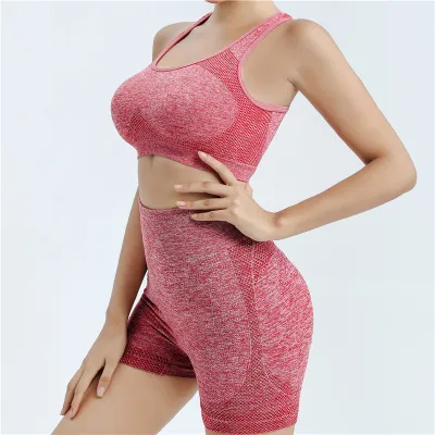 Women Fashion Sexy Tank Top High Waist Tight Shorts Quick-Drying Yoga Sports Two-Piece Set