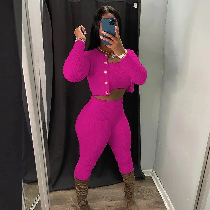 Women Fashion Sexy Solid Color Knitted Tube Top Long-Sleeve Coat Slim-Fit Pants Three-Piece Set