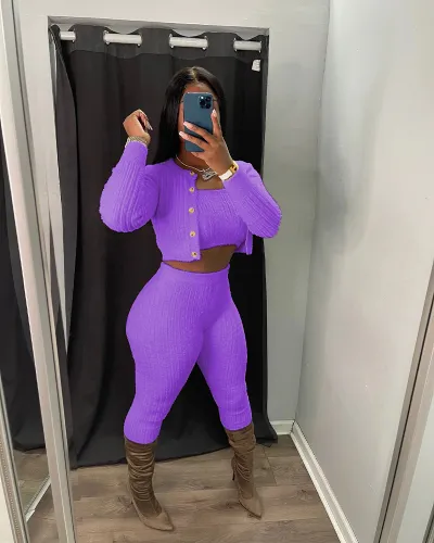 Women Fashion Sexy Solid Color Knitted Tube Top Long-Sleeve Coat Slim-Fit Pants Three-Piece Set