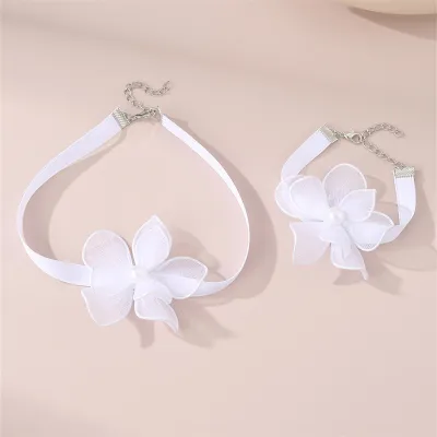Women Fashion Elegant Solid Color Mesh Heart Necklace Bracelet Two-Piece Set