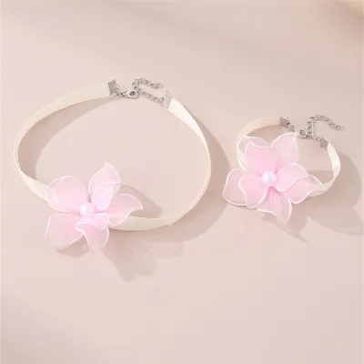 Women Fashion Elegant Solid Color Mesh Heart Necklace Bracelet Two-Piece Set
