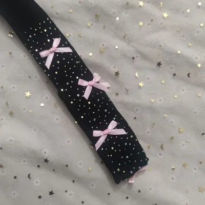 Kids Girl Fashion Solid Color Rhinestone Bowknot Hollow Stockings