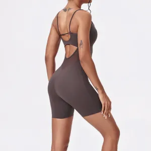 Women Sexy Solid Color Spaghetti Strap Backless Tight Yoga Sports Rompers