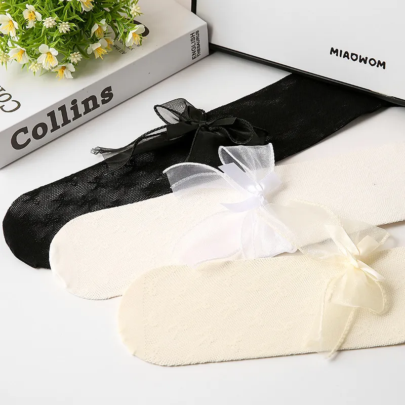 Kids Girl Mesh Hollow Bowknot Silk Socks