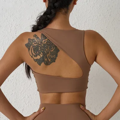 Women Fashion Sexy Solid Color Irregular Double-Sided High Strength Sports Yoga Bra