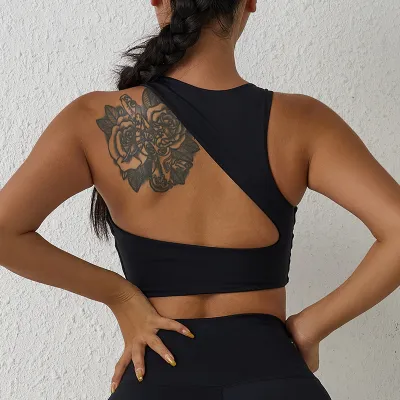 Women Fashion Sexy Solid Color Irregular Double-Sided High Strength Sports Yoga Bra