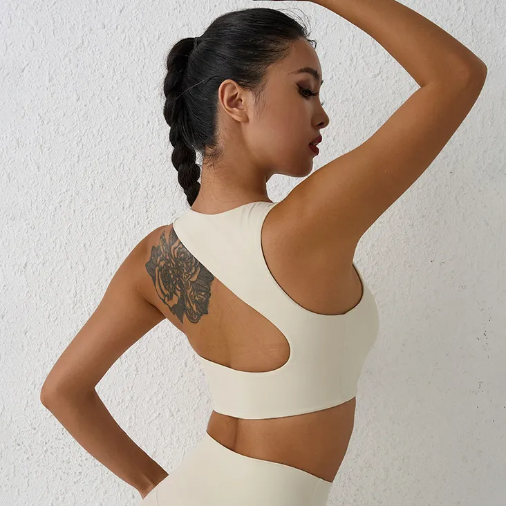 Women Fashion Sexy Solid Color Irregular Double-Sided High Strength Sports Yoga Bra