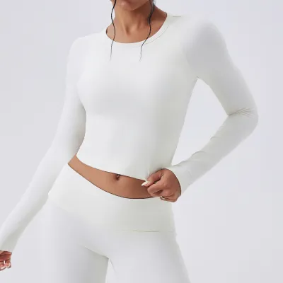 Women Casual Solid Color Long Sleeve Backless Sports T-Shirt