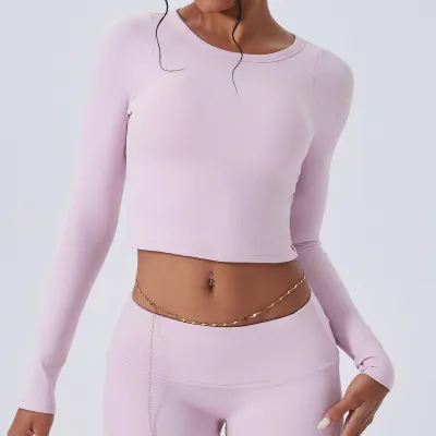 Women Casual Solid Color Long Sleeve Backless Sports T-Shirt