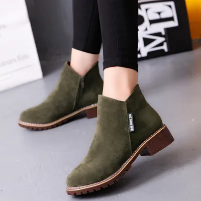 Women Fashion Casual Autumn And Winter Round Toe Flat Short Side Zipper Boots