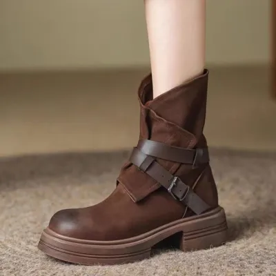Women Fashion Casual Autumn Western Cowboy Mid-Calf Side Zipper Boots