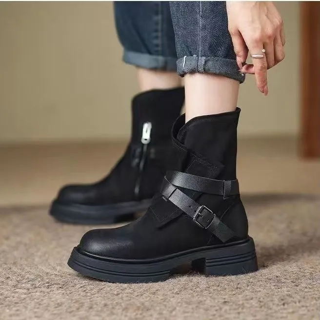 Women Fashion Casual Autumn Western Cowboy Mid-Calf Side Zipper Boots