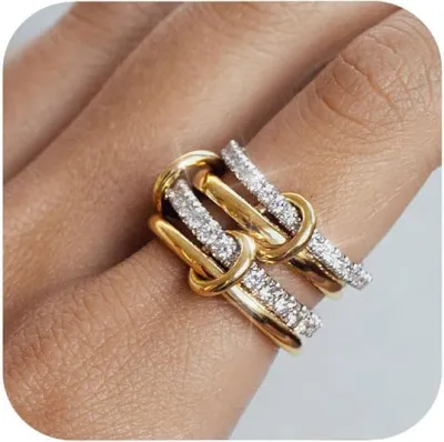 Women Fashion Creative Zircon Interlocking Four Ring Stainless Steel Geometric