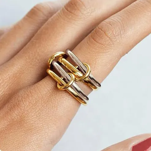Women Fashion Creative Zircon Interlocking Four Ring Stainless Steel Geometric