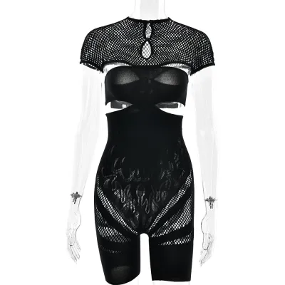 Women Sexy Hollow Short-Sleeve Rompers