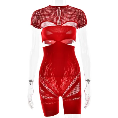 Women Sexy Hollow Short-Sleeve Rompers