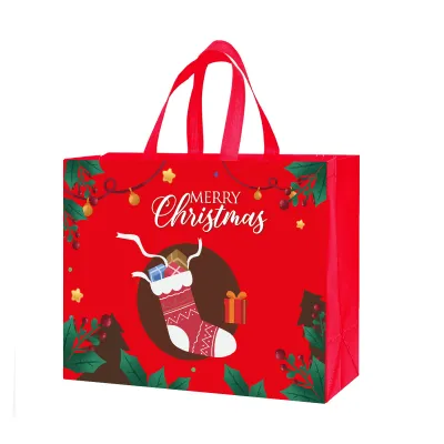 Christmas Cartoon Printing Non-Woven Bag with Bottom and Side for Party Packaging