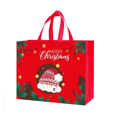 Christmas Cartoon Printing Non-Woven Bag with Bottom and Side for Party Packaging