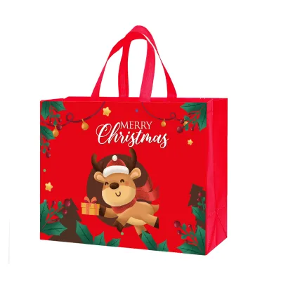 Christmas Cartoon Printing Non-Woven Bag with Bottom and Side for Party Packaging