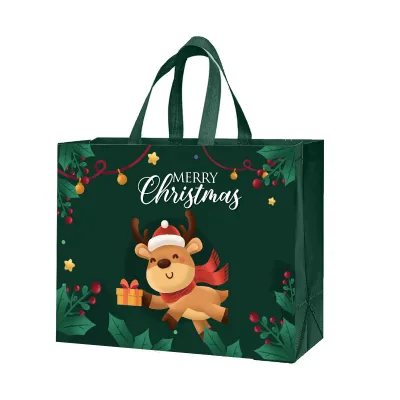 Christmas Cartoon Printing Non-Woven Bag with Bottom and Side for Party Packaging