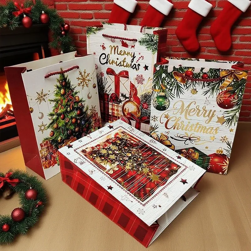 Christmas Cartoon Printing Gift Paper Bag Packaging Rectangle White Cardboard